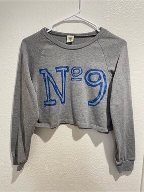 ✨ Love Tree Grey Cropped Raglan Sweatshirt Cobalt Blue Graphic N° 9 Size S